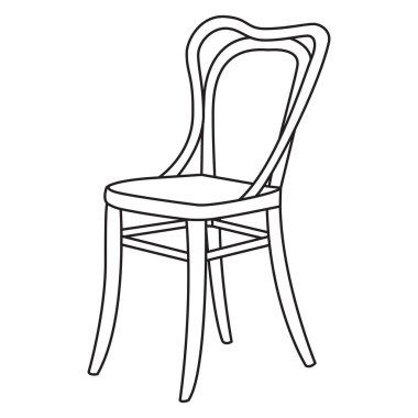 Klasik ahşap sandalye. Siyah ve beyaz. Beyaz arkaplanda vektör çizimi. Vektör illüstrasyonu