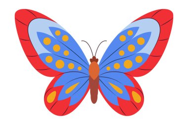 Renkli Kelebek logosu izole edildi. Kelebek çizimi. Beyaz arka planda izole edilmiş güzel böcekler. Bahar mevsimleri kelebeği. tasarım elemanı. Vektör illüstrasyonu