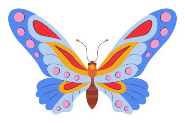 Renkli Kelebek logosu izole edildi. Kelebek çizimi. Beyaz arka planda izole edilmiş güzel böcekler. Bahar mevsimleri kelebeği. tasarım elemanı. Vektör illüstrasyonu