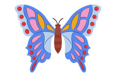 Renkli Kelebek logosu izole edildi. Kelebek çizimi. Beyaz arka planda izole edilmiş güzel böcekler. Bahar mevsimleri kelebeği. tasarım elemanı. Vektör illüstrasyonu