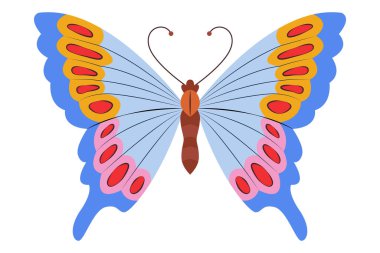 Renkli Kelebek logosu izole edildi. Kelebek çizimi. Beyaz arka planda izole edilmiş güzel böcekler. Bahar mevsimleri kelebeği. tasarım elemanı. Vektör illüstrasyonu