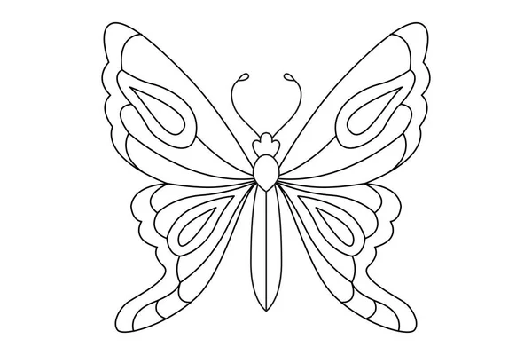 Kelebek siyah beyaz logo izole edildi. Kelebek çizimi. Beyaz arka planda izole edilmiş güzel böcekler. Bahar mevsimleri kelebeği. tasarım elemanı. Renklendirme sayfası Vektör illüstrasyonu