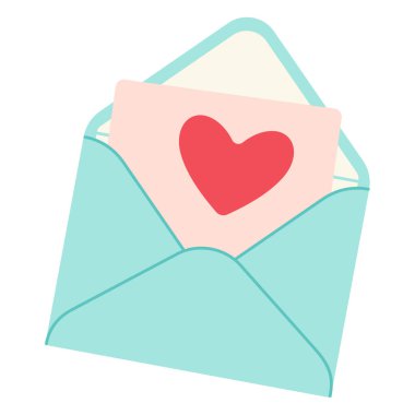 Romantik Aşk Mektupları ona ve O 'na kırmızı kalple. Basit El Çizimi. Retro stil düz vektör çizimi. Poster, Kart, Davetiye, Tişört Yazdırma veya Sevgililer Günü için Mükemmel.