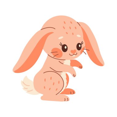 Sevimli tavşan. Karikatür Paskalya Tavşanı. Pembe tavşan. Kawaii tavşanı oturuyor, modaya uygun renk düz stil Vektör illüstrasyonu.