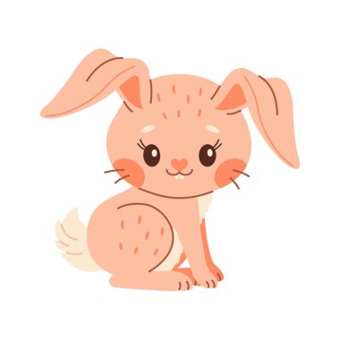 Sevimli tavşan. Karikatür Paskalya Tavşanı. Pembe tavşan. Kawaii tavşanı oturuyor, modaya uygun renk düz stil Vektör illüstrasyonu.