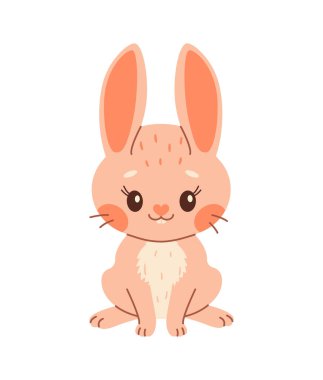Sevimli tavşan. Karikatür Paskalya Tavşanı. Pembe tavşan. Kawaii tavşanı oturuyor, modaya uygun renk düz stil Vektör illüstrasyonu.