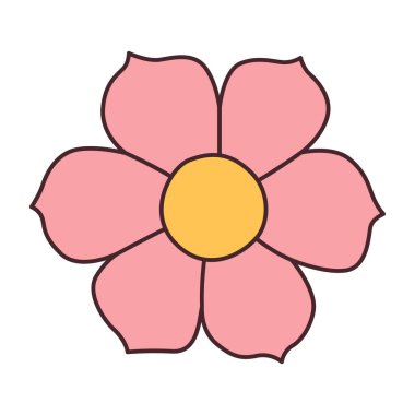 Pembe çiçek. Doodle tarzı beyaz arkaplanda izole edildi. Bahar mevsimleri tasarım elementi. Poster Davetiye Tişörtü Yazısı ya da Tebrik Kartı için mükemmel. Moda düz vektör illüstrasyonu 