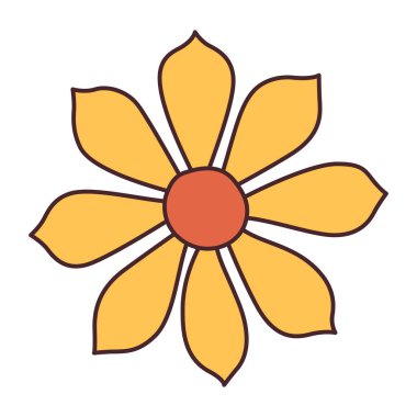 Sarı çiçek. Doodle tarzı beyaz arkaplanda izole edildi. Bahar mevsimleri tasarım elementi. Poster Davetiye Tişörtü Yazısı ya da Tebrik Kartı için mükemmel. Moda düz vektör illüstrasyonu 