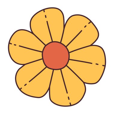 Sarı çiçek. Doodle tarzı beyaz arkaplanda izole edildi. Bahar mevsimleri tasarım elementi. Poster Davetiye Tişörtü Yazısı ya da Tebrik Kartı için mükemmel. Moda düz vektör illüstrasyonu 