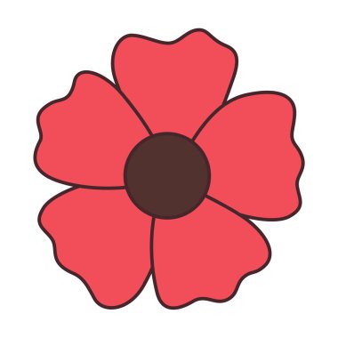 Kırmızı çiçek. Doodle tarzı beyaz arkaplanda izole edildi. Bahar mevsimleri tasarım elementi. Poster Davetiye Tişörtü Yazısı ya da Tebrik Kartı için mükemmel. Moda düz vektör illüstrasyonu 