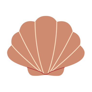 El çizimi Deniz Kabuğu. Çizgi film tarzı düz deniz kabuğu beyaz arka planda izole edilmiş. Vektör illüstrasyonu