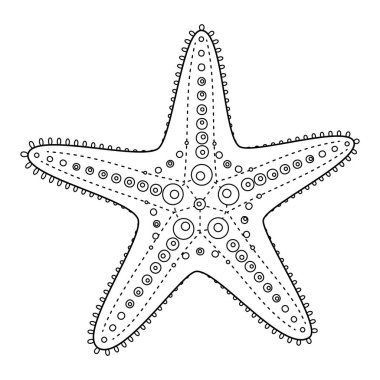 Denizyıldızı vektör çizimi. Çocuklar ve yetişkinler için siyah-beyaz Denizyıldızı Boyama sayfası. Rahatlama ve meditasyon için çağrı bırakın. Vektör illüstrasyonu