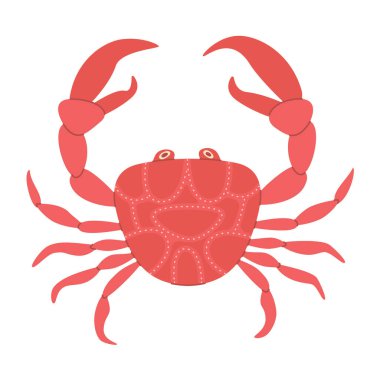 Vektör çizgi filmi Kırmızı Yengeç. Şirin ve güzel deniz hayvanları. El çizimi kırmızı yengeç. Moda düz vektör çizimi beyazda izole edildi. 