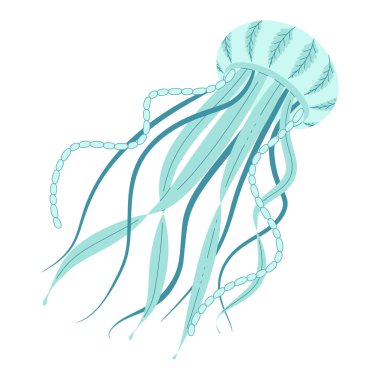 Çizgi film denizanası düz stili. Medusa vektör çizimi. Modern düz resimli denizanası beyaz arka planda izole edilmiş. Vektör illüstrasyonu