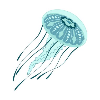 Çizgi film denizanası düz stili. Medusa vektör çizimi. Modern düz resimli denizanası beyaz arka planda izole edilmiş. Vektör illüstrasyonu