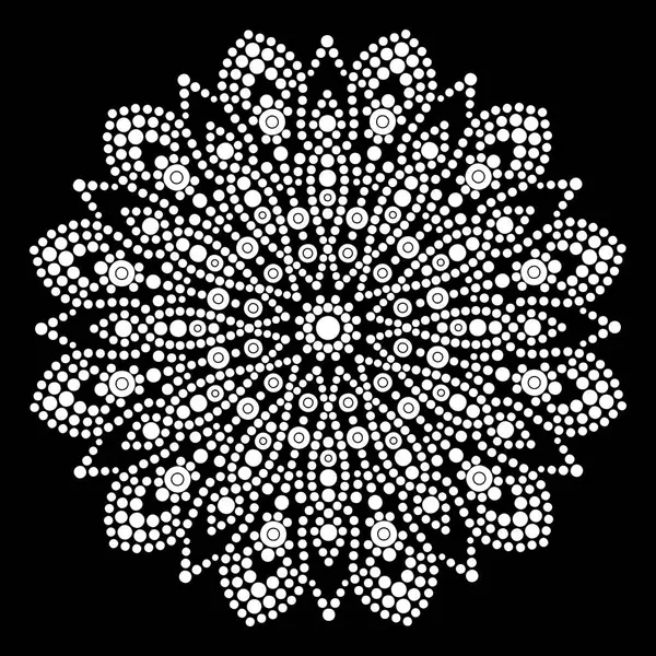 Rahatlama ve meditasyon için dot mandala boyama sayfası. Geleneksel Aborjin sanatı. Nokta boyama moda halk tasarımı çocuklar ve yetişkinler için siyah arkaplan boyama kitabında izole edildi. Vektör illüstrasyonu