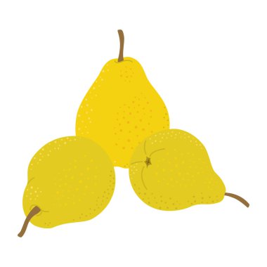 Olgun sulu armut çizgi film stili. Modern düz çizim sulu yeşil armutlar, meyveler, sağlıklı beslenme. Beyaz arka planda izole edilmiş. Vektör illüstrasyonu