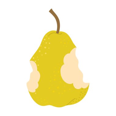 Olgun Armut her iki tarafından ısırılmış. Armut, çizgi film resimlerini yedi. El çizimi modaya uygun düz stil beyazda izole. Sağlıklı vejetaryen atıştırması, dizayn için ısırılmış elma, bilgi. Vektör illüstrasyonu