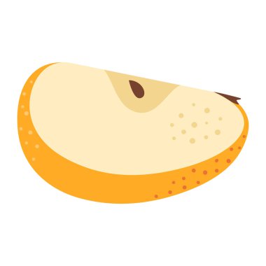 Taze sarı elma dilimi ikonu. Sağlıklı vejetaryen atıştırması, tasarım için elma kesimi, bilgi. Parçalara ayrılmış elma. El çizimi moda düz stil şeffaf arka planda izole. Vektör illüstrasyonu