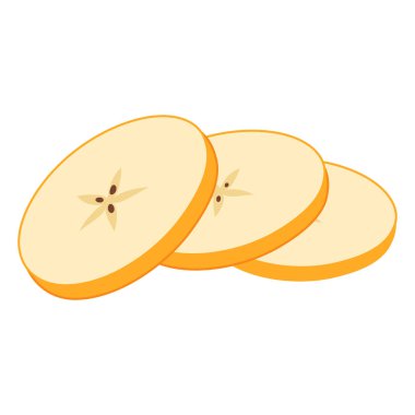 Taze sarı elma dilimi ikonu. Sağlıklı vejetaryen atıştırması, tasarım için elma kesimi, bilgi. Parçalara ayrılmış elma. El çizimi moda düz stil şeffaf arka planda izole. Vektör illüstrasyonu