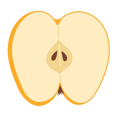 Taze sarı elma dilimi ikonu. Sağlıklı vejetaryen atıştırması, tasarım için elma kesimi, bilgi. Parçalara ayrılmış elma. El çizimi moda düz stil şeffaf arka planda izole. Vektör illüstrasyonu