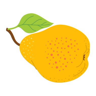 Olgun sulu sarı armut çizgi film ikonu. Yapraklı taze armut. Modern düz stil sulu armut, meyve, sağlıklı beslenme. Şeffaf arkaplanda izole edilmiş. Vektör illüstrasyonu