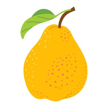 Olgun sulu sarı armut çizgi film ikonu. Yapraklı taze armut. Modern düz stil sulu armut, meyve, sağlıklı beslenme. Şeffaf arkaplanda izole edilmiş. Vektör illüstrasyonu