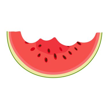 Karpuz kabuğu. Yeşil kabuklu karpuz dilimi, kırmızı et ve siyah çekirdekli. El çizimi moda düz stil izole. Organik atık. Menü logoları için yaz meyvesi. Vektör illüstrasyonu