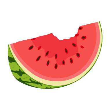 Karpuz kabuğu. Yeşil kabuklu karpuz dilimi, kırmızı et ve siyah çekirdekli. El çizimi moda düz stil izole. Organik atık. Menü logoları için yaz meyvesi. Vektör illüstrasyonu