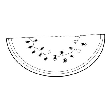 Karpuz dilimi sanatı. Olgun kesilmiş karpuz. El çizimi moda karalama tarzı boyama sayfası izole edilmiş meyve organik doğal tatlı, sağlıklı tatlı dilimlenmiş yaz meyvesi. Vektör illüstrasyonu