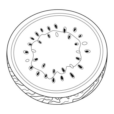 Yarım çizgi karpuz sanatı. Olgun kesilmiş karpuz. El çizimi moda karalama stili yarı meyve organik doğal tatlı, sağlıklı tatlı dilimlenmiş yaz meyve boyama sayfası illüstrasyon