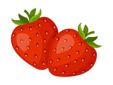 İki taze tatlı çilek, parlak kırmızı böğürtlen. El çizimi yaz çileği moda düz stili tasarım için izole edilmiş. Vektör illüstrasyonu