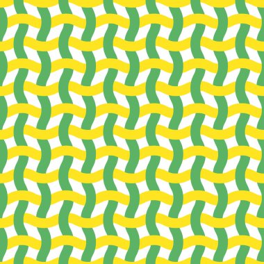 Vektör kusursuz desen. Kumaş süsü gibi dalgalı çizgiler modern stil dokusu. El çizimi modaya uygun düz stil Geometrik doku. Yeşil ve sarı dalgalı çizgiler. Vektör illüstrasyonu