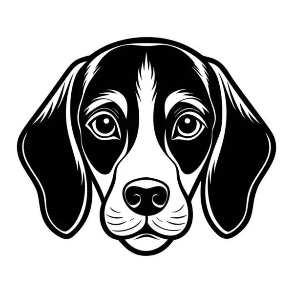 Beagle köpek kafası ikonu. Siyah beyaz logo, köpek silueti, gravür stili. Evcil hayvan karakteri. Vektör illüstrasyonu