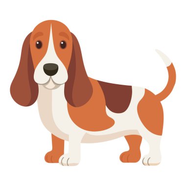 Basset av köpeği tüm vücudu, beyaz arka planda izole edilmiş şirin bir hayvan. Vektör illüstrasyonu