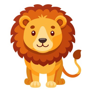 Aslan, beyaz arka planda izole edilmiş şirin bir hayvan. Vektör illüstrasyonu