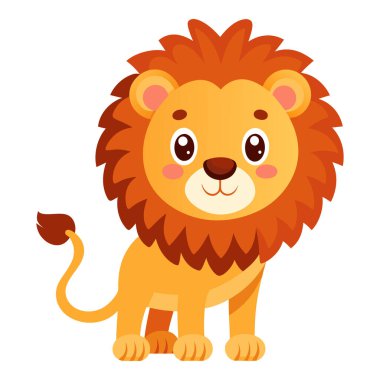 Aslan, beyaz arka planda izole edilmiş şirin bir hayvan. Vektör illüstrasyonu