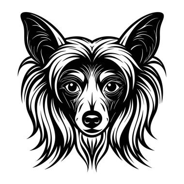 Çin arması köpek ikonu. Siyah beyaz logo, köpek silueti, gravür stili. Evcil hayvan karakteri. Vektör illüstrasyonu