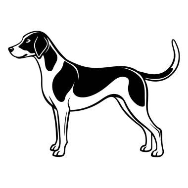 Tazı köpek ikonu. Siyah beyaz logo, köpek silueti, gravür stili. Evcil hayvan karakteri. Vektör illüstrasyonu