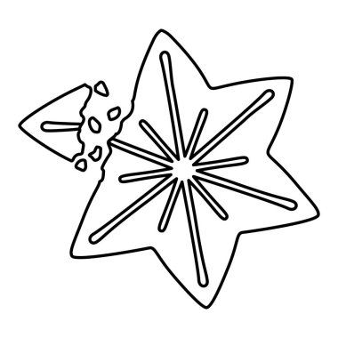 Kırık zencefilli kurabiye karalama stili. El çizimi siyah beyaz izole tatil pastası. Boyama sayfası sanat terapisi, sanat eserleri Noel tatlısı. Vektör illüstrasyonu