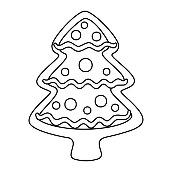 Zencefilli Noel ağacı karalama stili. El çizimi siyah beyaz izole tatil pastası. Boyama sayfası sanat terapisi, sanat eserleri Noel tatlısı. Vektör illüstrasyonu