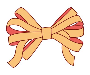 Düz stil altın ve kırmızı kurdele. Süslü hediye papyonu için el yapımı sarı altın ve kırmızı papyon. Vektör illüstrasyonu