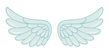 Melek kanatları karalama stili. El çizimi moda düz çizgi film izole ikonu. Aşk tanrısı kanatları. Web grafik tasarımı için vektör illüstrasyonu, poster, tişört baskısı, Sevgililer Günü tebrik kartı.