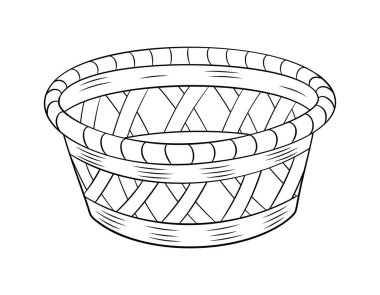 Boş hasır sepet karalama stili, el yapımı konteynır ya da Pannier Hand çizilmiş siyah beyaz renkli sayfa. Depolama ya da tasıma için aksesuarları Sanat Vektörü illüstrasyonu