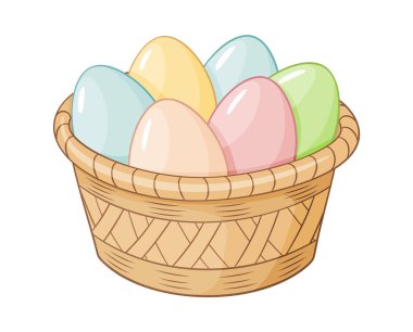 Paskalya yumurtası karalama stili çizgi film sepetleri. Mutlu Paskalya Eli çizgi film modası düz stil izole ikonu çizdi. Bahar bayramı hediyesi. Paskalya Sepeti Vektör illüstrasyonu