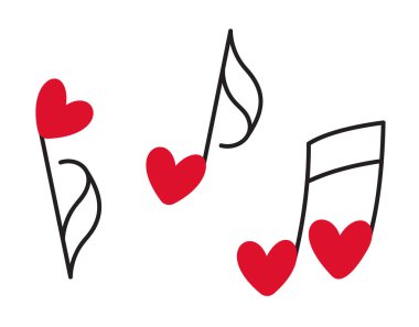 Kırmızı kalp notaları Aşk Müzik karalama tarzı El düz stil aşk izole edildi Web grafik tasarım poster dövmesi için aşkın romantik sembolü Sevgililer Günü kartı çizim çizgisi sanat temsili