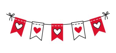 Bayrakların çelengi çizim stili El, modaya uygun düz aşk ikonu. Web grafik tasarım poster dövmesi için aşkın romantik sembolü. Sevgililer Günü tebrik kartı çizgisi sanat temsilcisi illüstrasyonu.