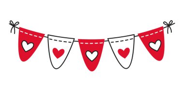 Bayrakların çelengi çizim stili El, modaya uygun düz aşk ikonu. Web grafik tasarım poster dövmesi için aşkın romantik sembolü. Sevgililer Günü tebrik kartı çizgisi sanat temsilcisi illüstrasyonu.