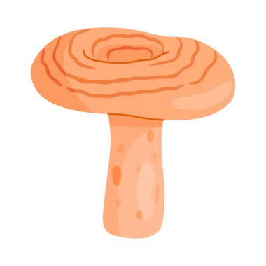 Safran sütü kapağı yenilebilir orman mantar ikonu. El yapımı modaya uygun düz stil lezzetli süt şapkası. Laktarius deliciosus mantar grubu oyulmuş. Vektör illüstrasyonu izole edildi