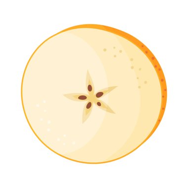 Sarı olgun elma dilimi, taze bahçe meyvesi. Elle çizilmiş yemek tırnağı. Bir dilim taze sarı elma meyvesi şeffaf arka planda izole edilmiş düz stil. Altın Lezzetli Vektör illüstrasyonu